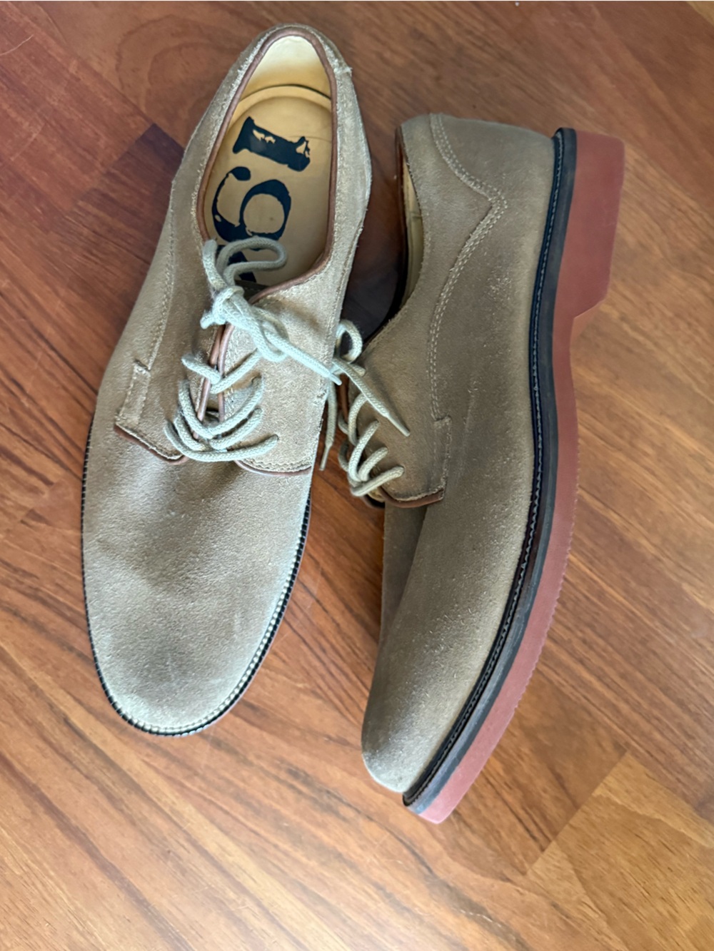Size 8 1901 Men's Taupe Suede Derby Shoes - Classic Lace-Up